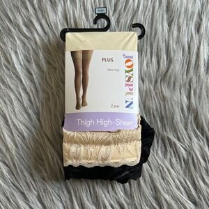 Joyspun Thigh High Sheer Lace Top Stockings Womens Plus Size Nude Black